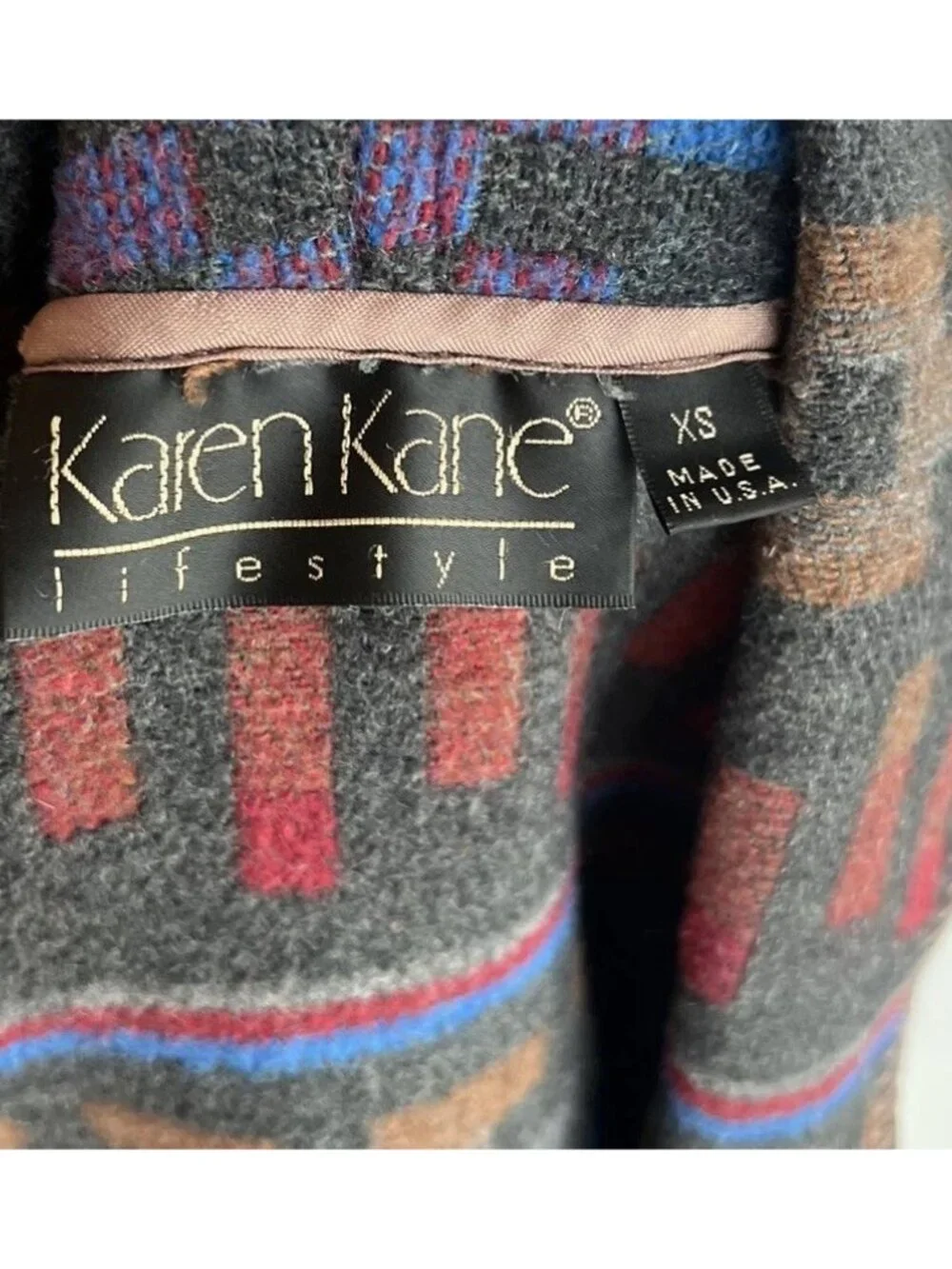 KAREN KANE Women’s Sz XS Black Tribal Aztec Wool Cardigan Coat